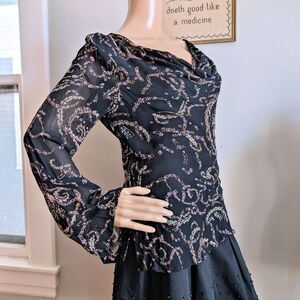 Vintage 90s y2k Eva Blue Beaded Top Black Purple Floral Fairycore Whimsygoth 8